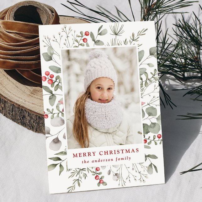 Cartão De Festividades Foto de Holly Berries e Foliage de inverno (Criador carregado)