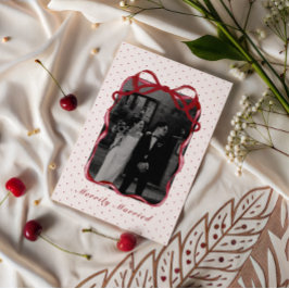 Cartão De Festividades Foto de Laço de Bolinhas Casal Felizmente Casado N