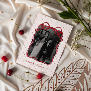 Cartão De Festividades Foto de Laço de Bolinhas Casal Felizmente Casado N