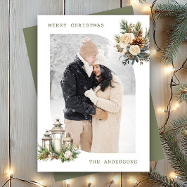 Cartão De Festividades Foto de Lanterna Floral de inverno Feliz Natal