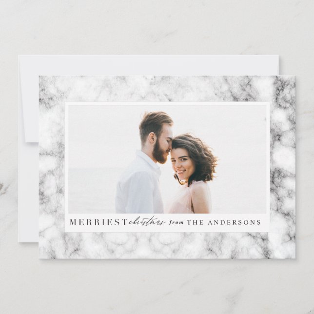 Cartão De Festividades Foto de mármore de Natal (Frente)