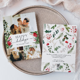 Cartão De Festividades Foto de mensagem personalizada botânica de inverno