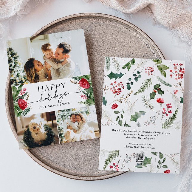 Cartão De Festividades Foto de mensagem personalizada botânica de inverno (Criador carregado)