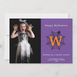 Cartão De Festividades Foto de Monograma de Teia de Aranha de Halloween p