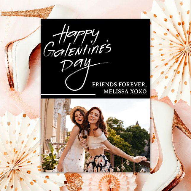 Cartão De Festividades Foto de Namoradas Pretos do Dia Feliz de Galentine (Criador carregado)