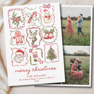 Cartão De Festividades Foto de Natal 3 Desenho à Mão Aquarela