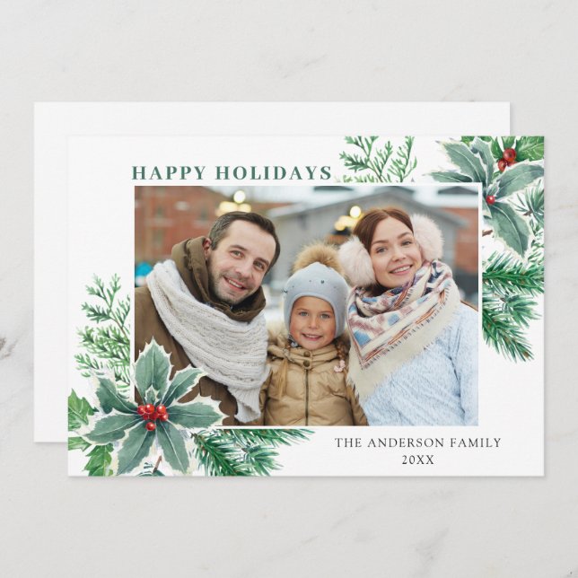 Cartão De Festividades Foto de Natal Agradecimento Festivo com Folhas de  (Frente/Verso)