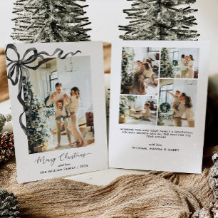 Cartão De Festividades Foto de Natal Alegre com Laço Preto Elegante