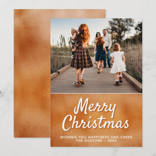 Cartão De Festividades Foto de Natal Alegre Metálico Laranja Moderno