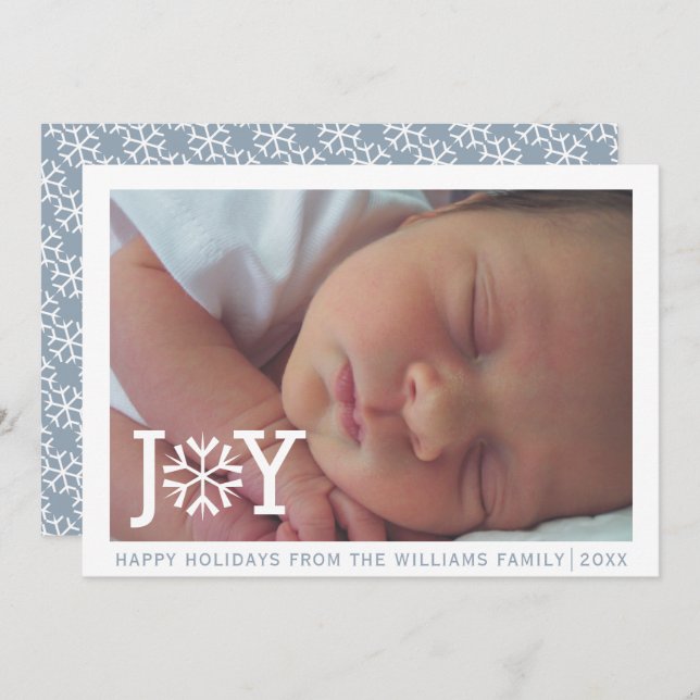 Cartão De Festividades Foto de Natal azul empoeirada de "alegria" mínima (Frente/Verso)