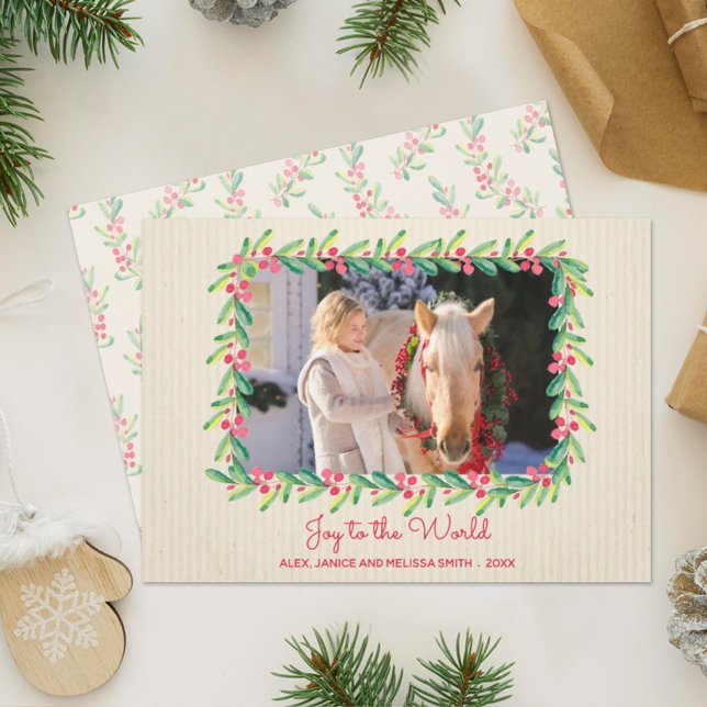 Cartão De Festividades Foto de Natal Berries Greenery Wreath (Criador carregado)