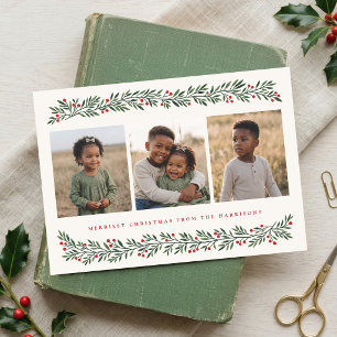 Cartão De Festividades Foto de Natal Botânica de Frutas Pintada à Mão