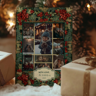 Cartão De Festividades Foto de Natal Botânica de Frutas Vermelhas Vintage