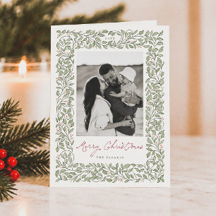Cartão De Festividades Foto de Natal Botânica Elegante e Verde