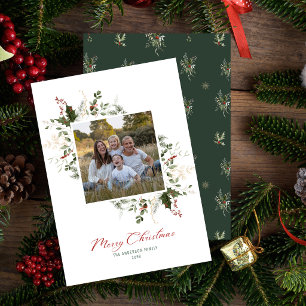Cartão De Festividades Foto de Natal Botânico em Aquarela Elegante