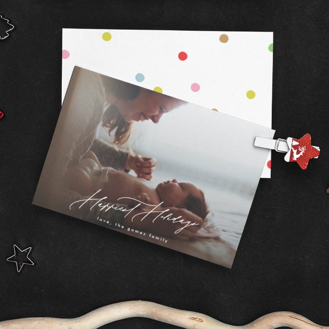 Cartão De Festividades Foto de Natal Branco da feliz Caligrafia mais feli (Criador carregado)