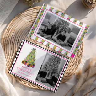 Cartão De Festividades Foto de Natal Brilhante em Aquarela Preppy