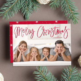 Cartão De Festividades Foto de Natal Caprichosa em Script Vermelho