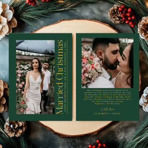 Cartão De Festividades Foto de Natal casada - Dourado Verde para recém-ca