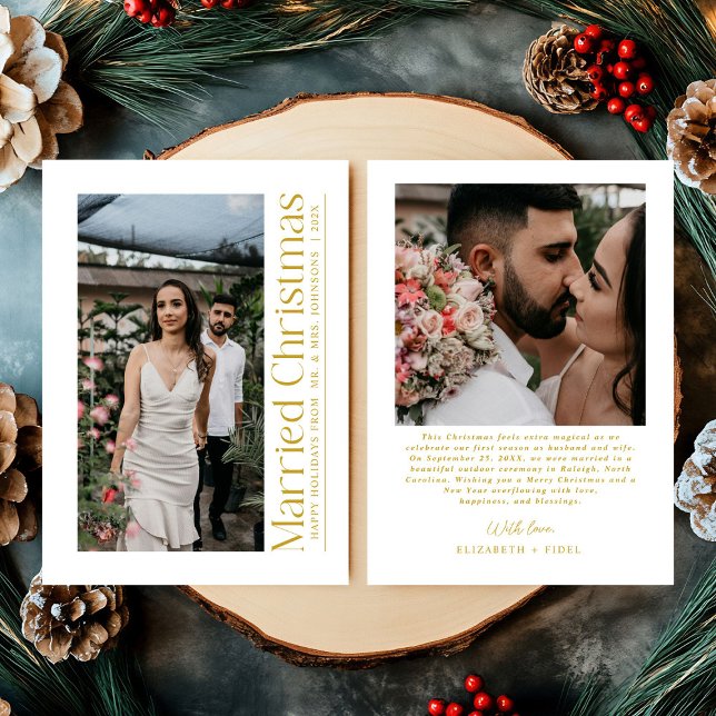 Cartão De Festividades Foto de Natal casada para recém-casados Brancos e  (Criador carregado)