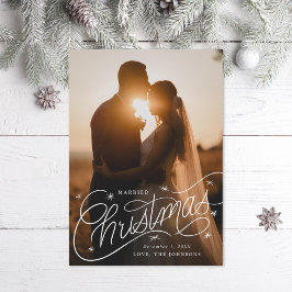 Cartão De Festividades Foto de Natal Casado com Letra Manual