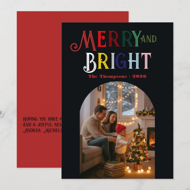 Cartão De Festividades Foto de Natal Colorida Alegre & Brilhante (Frente/Verso)