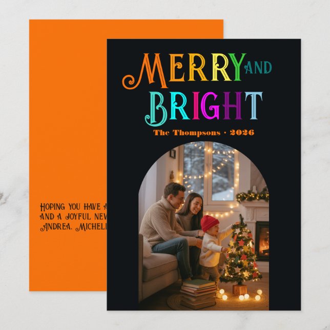 Cartão De Festividades Foto de Natal Colorida Alegre e Brilhante (Frente/Verso)