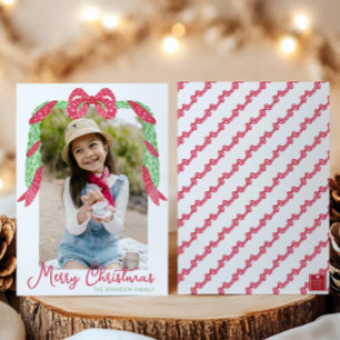 Cartão De Festividades Foto de Natal com Arco de Bolinhas Vermelhas em Aq
