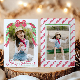 Cartão De Festividades Foto de Natal com Arco de Bolinhas Vermelhas em Aq