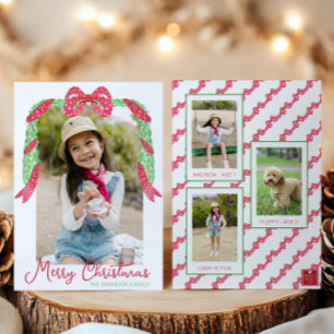 Cartão De Festividades Foto de Natal com Arco de Bolinhas Vermelhas em Aq