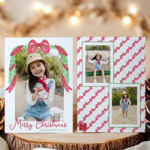 Cartão De Festividades Foto de Natal com Arco de Bolinhas Vermelhas em Aq