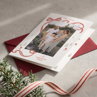 Cartão De Festividades Foto de Natal com Arco Vermelho em Aquarela Nórdic