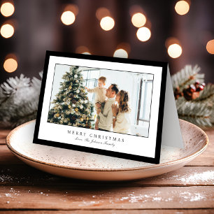 Cartão De Festividades Foto de Natal com Borda Preta Minimalista e Elegan