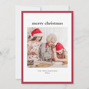 Cartão De Festividades Foto de Natal com Borda Vermelha Simples Minimalis