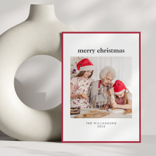 Cartão De Festividades Foto de Natal com Borda Vermelha Simples Minimalis