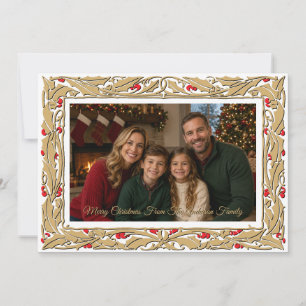 Cartão De Festividades Foto de Natal com Bordadura de Azevinho