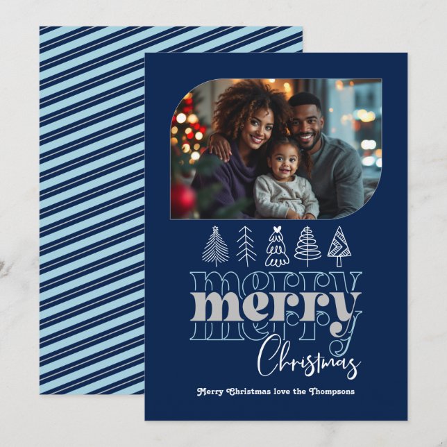 Cartão De Festividades Foto de Natal com Doodle Moderno e Retrô Nórdico (Frente/Verso)