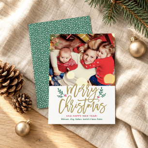 Cartão De Festividades Foto de Natal com Folhas de Azevinho e Letra de 'F