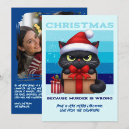 Cartão De Festividades Foto de Natal com gato engraçado com brilho ártico