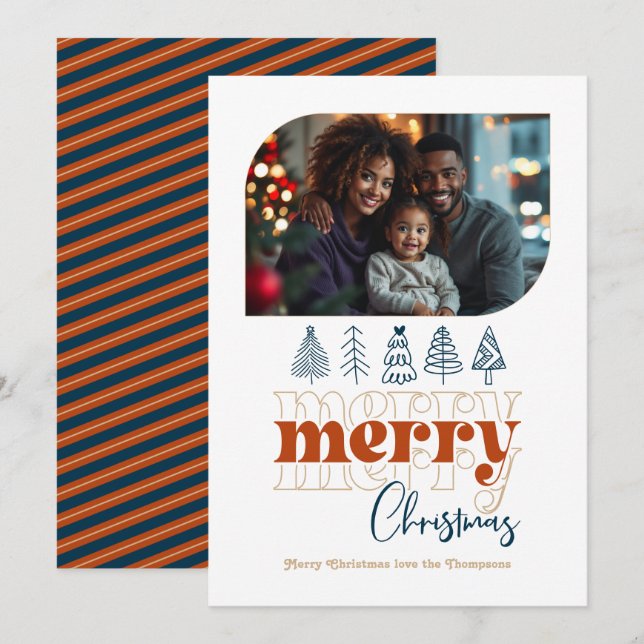 Cartão De Festividades Foto de Natal com Lareira Aconchegante Moderno Ret (Frente/Verso)