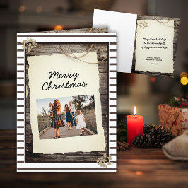 Cartão De Festividades Foto de Natal com Letra em Madeira de Papel Antigo