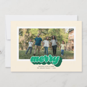Cartão De Festividades Foto de Natal com Letra Retro Verde Alegre
