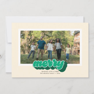 Cartão De Festividades Foto de Natal com Letra Retro Verde Alegre
