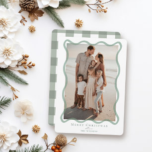 Cartão De Festividades Foto de Natal com Moldura Ondulada Verde