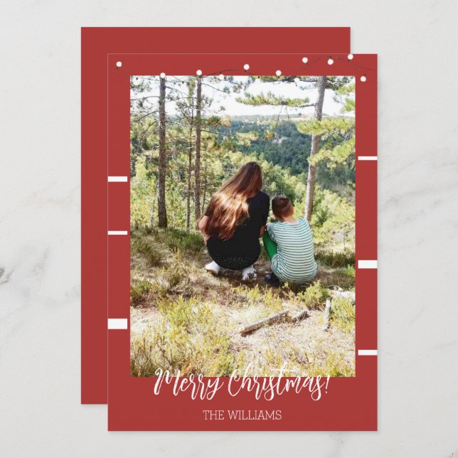 Cartão De Festividades Foto de Natal com Moldura Vermelho Borgonha (Frente/Verso)