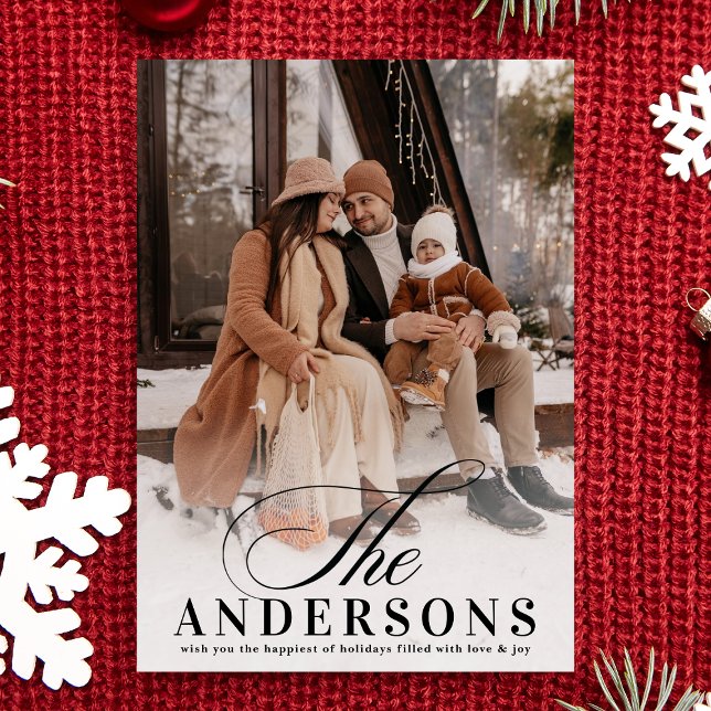 Cartão De Festividades Foto de Natal com NOME Mínimo Clássico Elegante (Criador carregado)