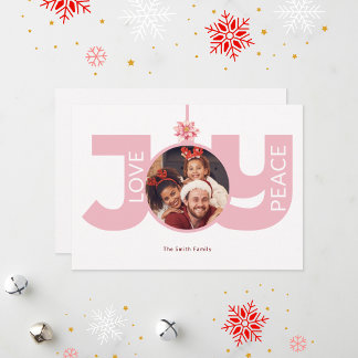 Cartão De Festividades Foto de Natal com Poinsettia Rosa de Amor Paz e Al