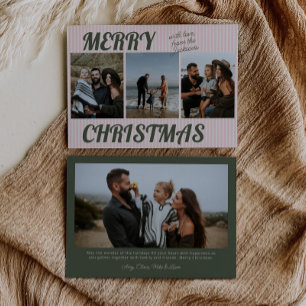 Cartão De Festividades Foto de Natal com tiras cor-de-rosa retrorreflecto