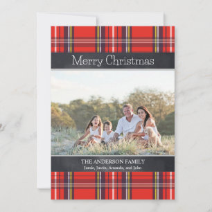 Cartão De Festividades Foto de Natal com Xadrez e Quadro Negro