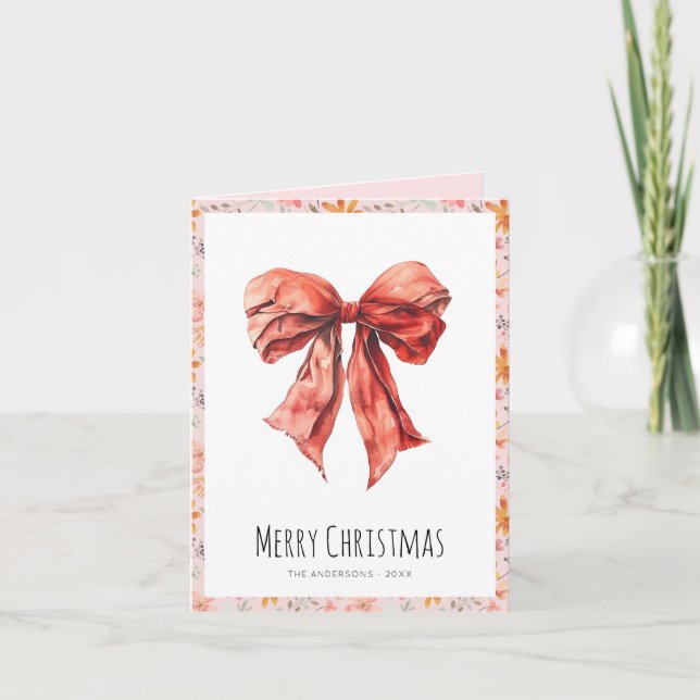 Cartão De Festividades Foto de Natal da Coquette do Arco rosa (Frente)